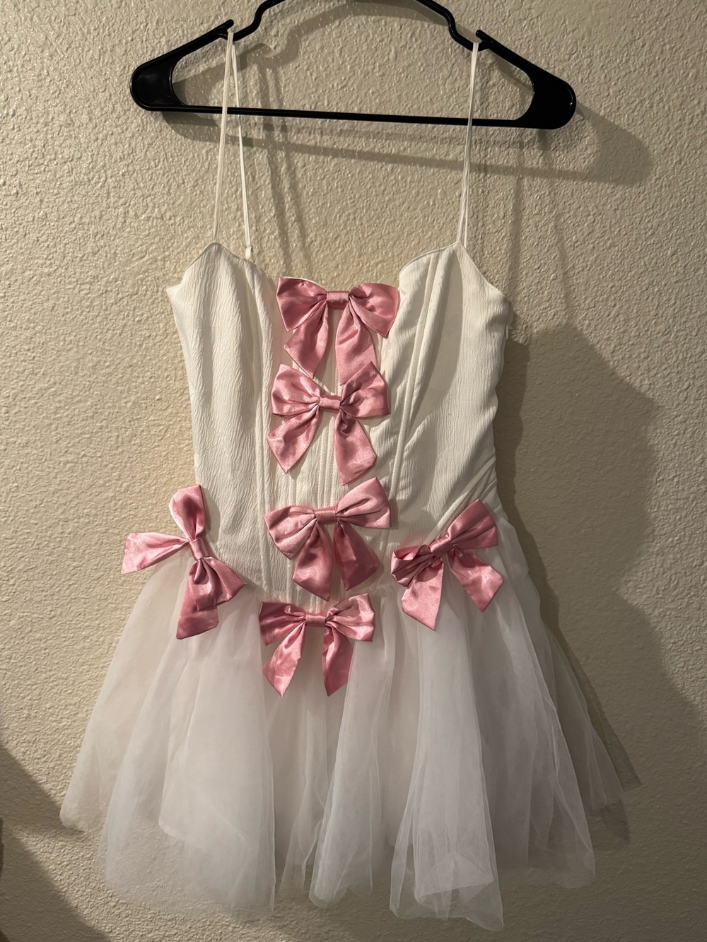 Sugar Thrillz White Tulle Mini Dress with Pink Satin Bows
